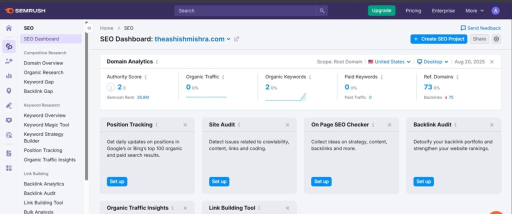 semrush seo dashboard