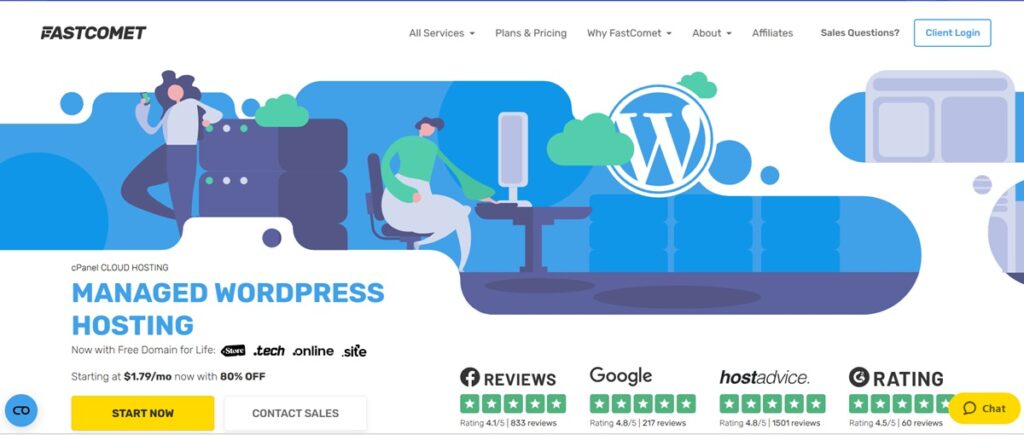 FastComet - An affordable fully  managed WordPress hosting provider with a global reach.
