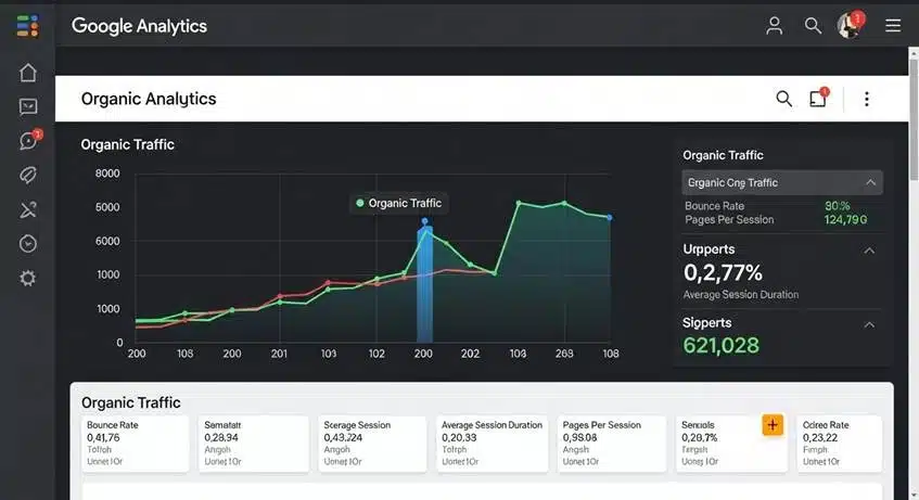 SEO for solopreneurs - A screenshot of a Google Analytics dashboard showing organic traffic trends and user engagement metrics.